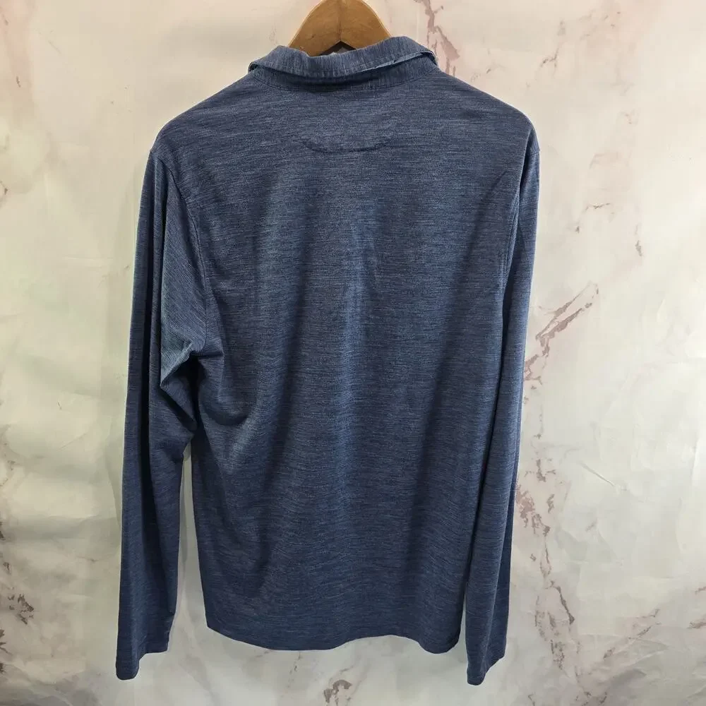 Rhone Shirt Mens Medium Blue Polo Wool Blend Long Sleeve Henley